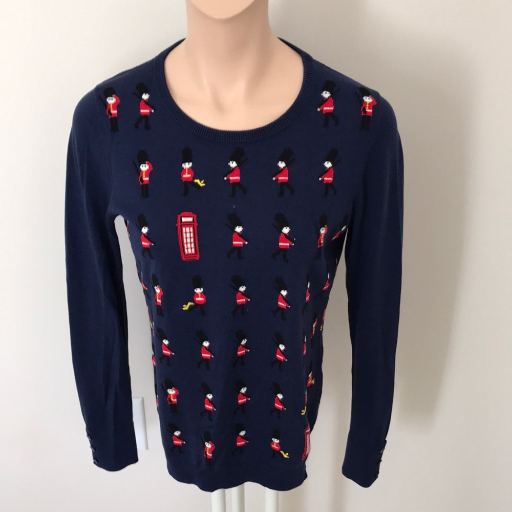 Talbots London Themed Navy Cotton/Rayon Long Sleeve Sweater size Small